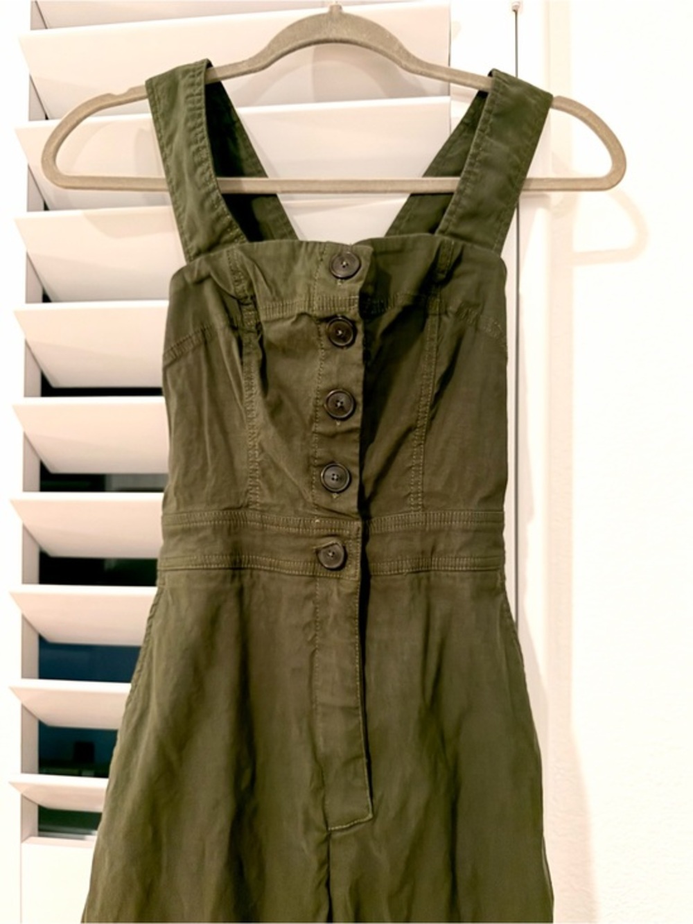 Maeve Anthropologie Olive Green Button-Front Jumpsuit XS WOMENS